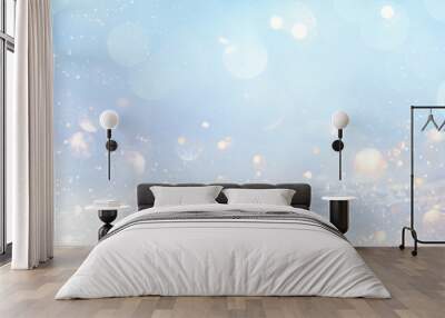 Christmas glitter effects. Bright soft blue with hints of pearl color. Winter art design Wall mural