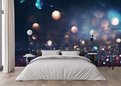 Christmas Glitter with Sparkle Of Lights And Stars. Blue and Brown Background Wall mural