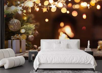 Christmas Tree with Decorations And Gift Wall mural