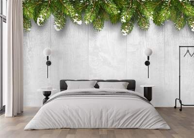 Christmas wooden background with fir branches Wall mural