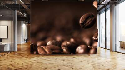 Coffee Beans Closeup On Dark Background Wall mural