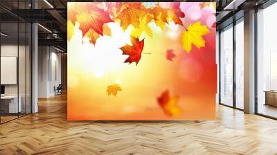 Falling Autumn Maple Leaves Natural Background Wall mural