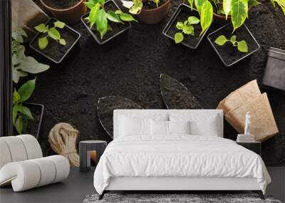 gardening tools and plants Wall mural