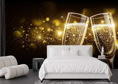 glasses of champagne with bokeh effect Wall mural