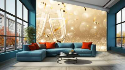 glasses of champagne with confetti Wall mural