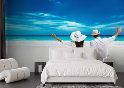 Happy Couple Relaxing on the Ocean. Seychelles island Wall mural