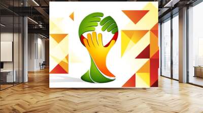 Polygon color background with hands symbol Wall mural