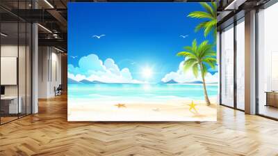 Tropical beach. Vector Wall mural