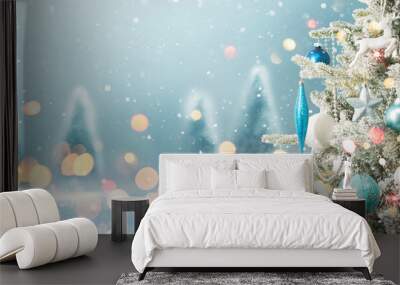 Winter Landscape With Christmas Tree And Shining Lights Wall mural