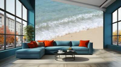 Beautiful sandy beach and soft blue ocean wave Wall mural