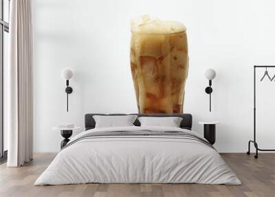 Cola in glass with ice on white background Wall mural