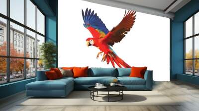 Scarlet macaw parrot flying isolated on white background. Wall mural