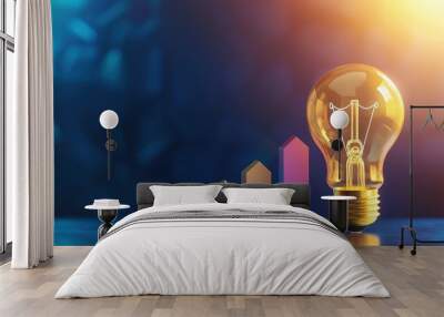 Geometric business growth and expansion, Golden light bulb, good idea, Dynamic colors, copy space for text , realistic photo high detailed Wall mural