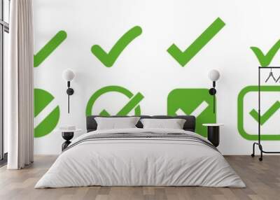 check mark vector icon. green box set. ok choose illustration white background. correct isolated symbol. Wall mural