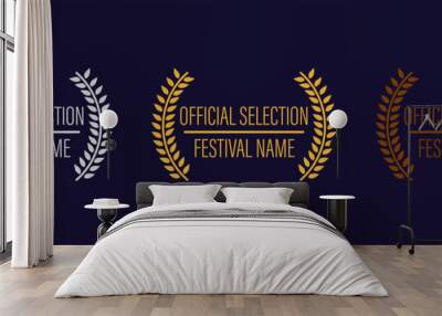 film movie award vector. laurel festival winner wreath. best cinema star icon. gold logo. celebrity branch prize. academy entertainment reel. reward emblem banner. olive palm. Wall mural