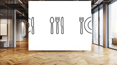 Food icon. Fork knife spoon sign set. Plate symbol. Breakfast lunch dinner icon. Menu sign. Cafe icon set. Wall mural