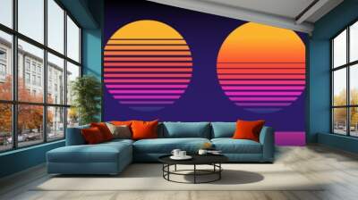 retro sun 80s neon sunset vintage design dark background vector illustration abstract cyberpunk sun template Wall mural