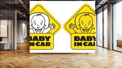 Baby in car seat. Back window sticker or sign Wall mural