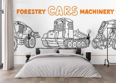 Forestry machinery. Skidder cars coloring book set Wall mural