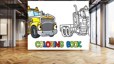 Funny heavy truck with eyes. Coloring book Wall mural