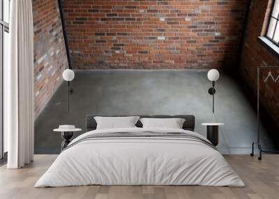 Room with a brick wall and a grey floor Wall mural