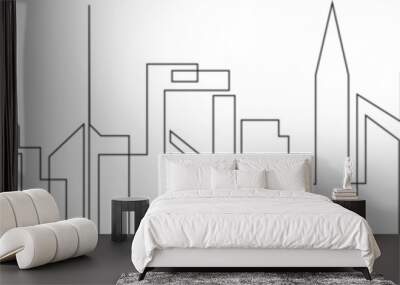 Continuous line drawing of house, residential building concept. Panoramic landscape of metropolis architecture, skyscrapers. Wall mural