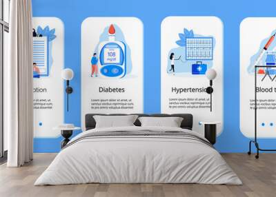 Diabetes mellitus, type 2 diabetes and insulin production concept vector. App templates with magnifier and blood glucose testing meter. Wall mural