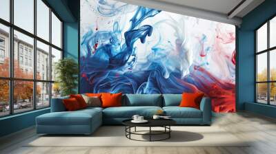 Abstract background, white, blue and red color ink swirl. Wall mural