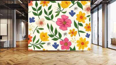 Spring flowers seamless pattern background. Generative  Ai Wall mural