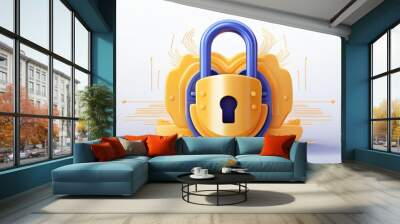 A colorful digital illustration of a padlock with a blue shackle and gold body, symbolizing security and protection. Wall mural