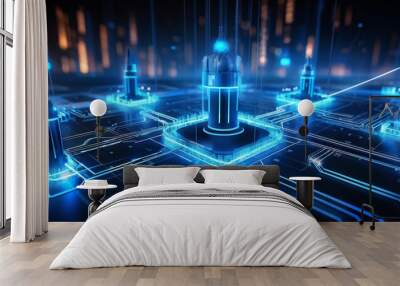 Advanced Cybersecurity Concept with AI and Encryption Wall mural