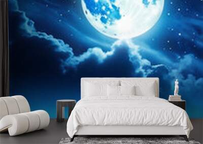 Celestial Full Moon over Dreamy Ocean Wall mural