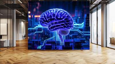 Futuristic Brain Connectivity with AI and Innovation Wall mural