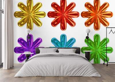 3d rendering. colorful Gloden Six pointed star with clipping path set collection isolated on white background. Wall mural