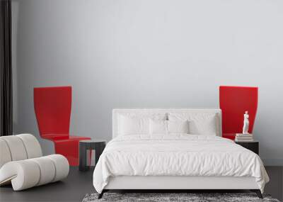 3d rendering. two red modern chairs with gray wall as background Wall mural