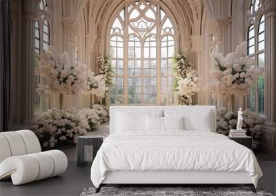 Beautiful luxury elegant interior wedding hall decoration for a romantic wedding ceremony in hotel Wall mural