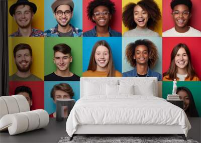 Group of profile picture of multiracial various nationality happy teenager woman. Diversity concept Wall mural