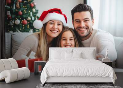 Happy family celebrate Christmas at home. Celebration, party and holidays conceptconcept Wall mural