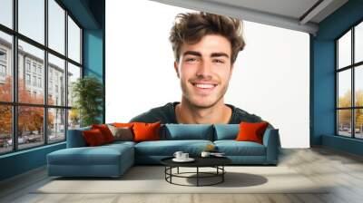 Portrait of happy smart and handsome young man on white background. Studio shot, copy space Wall mural