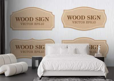 Classical wood signage vector set on white wood texture background. Wall mural