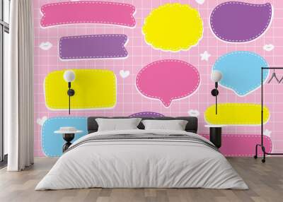 cute girly freehand speech bubble vector set on pink background  Wall mural