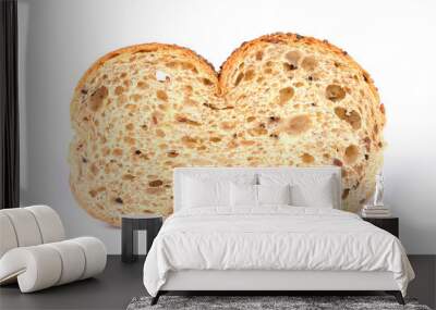 Slice of a whole wheat bread isolated on a white background Wall mural