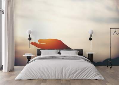 silhouette of woman pointing with finger in sky, relax concept Wall mural