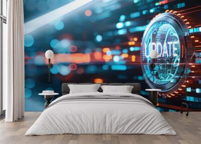 Application update alert, holographic notification, futuristic software upgrade, digital tech Wall mural