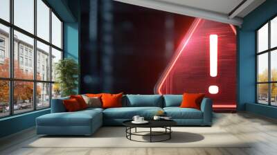 Hightech caution sign, holographic projection, dark background, futuristic design Wall mural