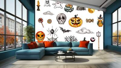 Beautiful halloween backgrown draw with watercolor for your work design about halloween day on white backgrown.Object with clipping path. Wall mural