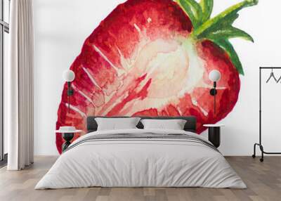 Half strawberry picture and painted with watercolor. Wall mural