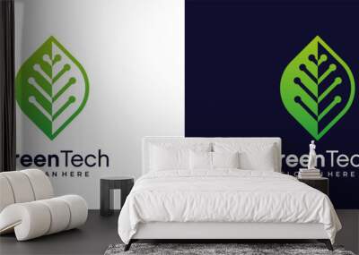 Creative green tech logo designs template, technology logo icon symbol Wall mural