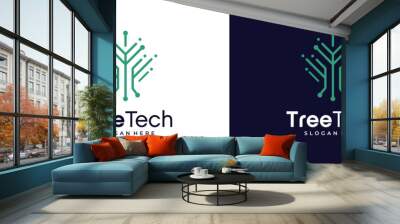 Modern digital tree logo designs concept, vector illustration Wall mural