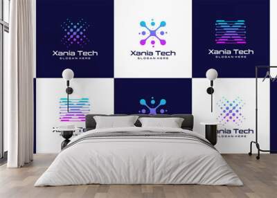 set of Creative letter X modern liner digital technology logo design Wall mural